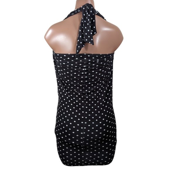 Anthro XS NWT Black & White Polka Dot Lined Stretch Halter Tank Top Mini Dress - Picture 7 of 11